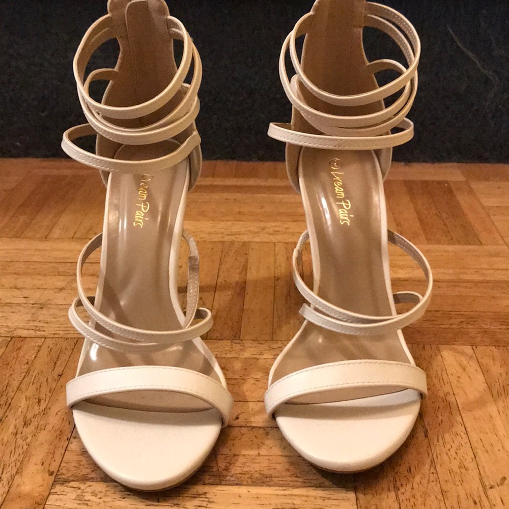 White open toe heels